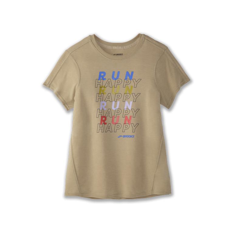 Brooks Distance Graphic Women's Short Sleeve Running Shirt - Heather Oatmeal/Run Repeat/grey (43720-